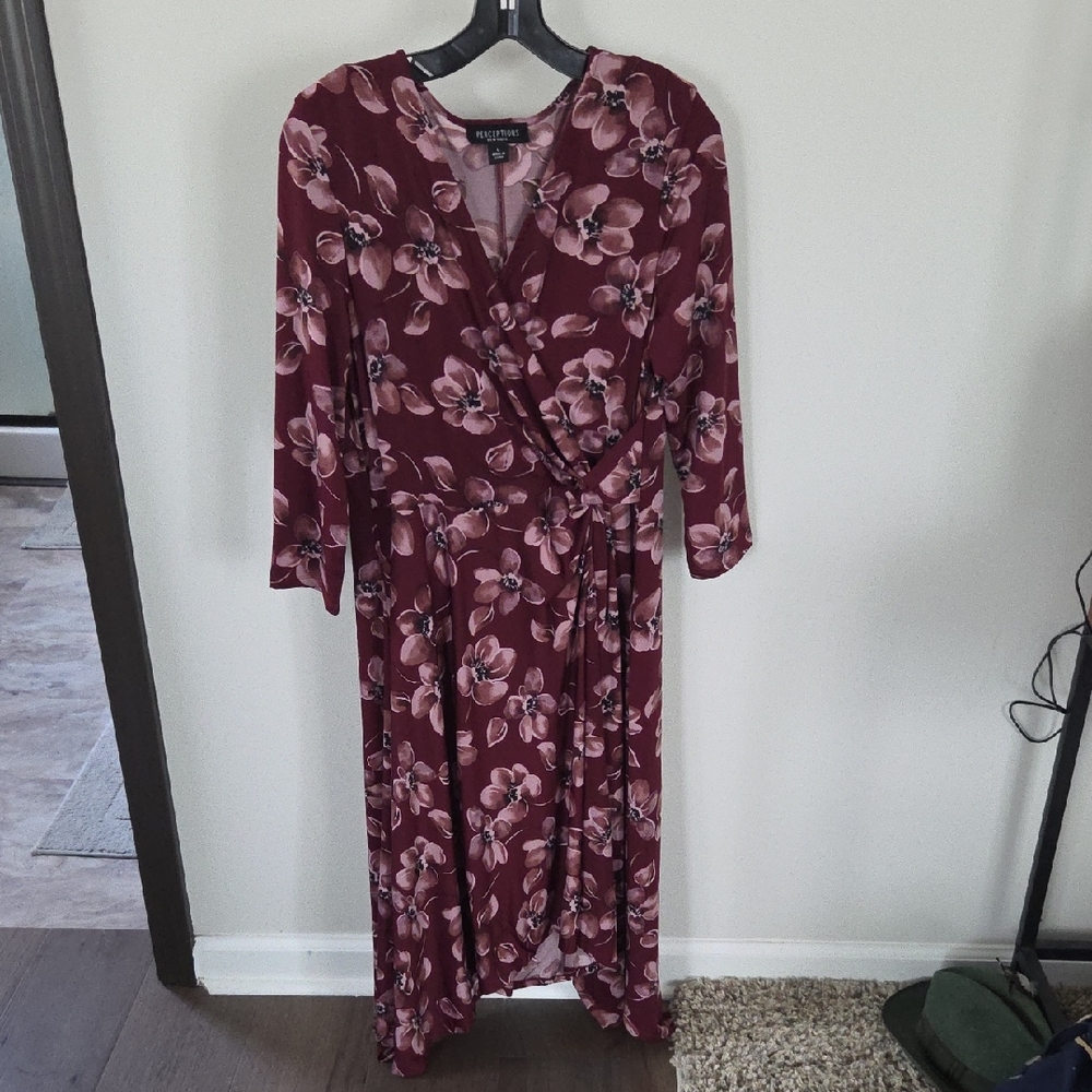 Perceptions Burgundy Floral Long Sleeve Dress